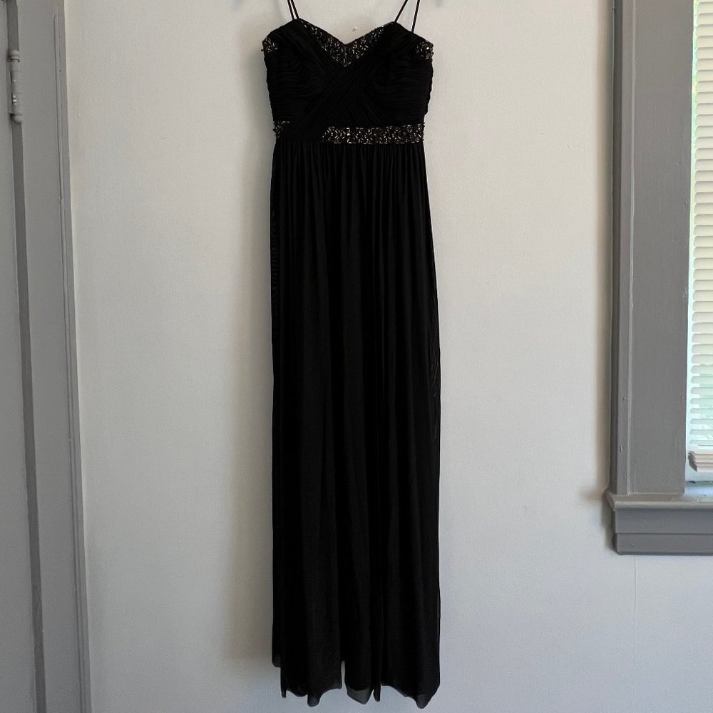 ecode 1.8 Strapless Black Beaded Long Formal Gown Dress- Size 2